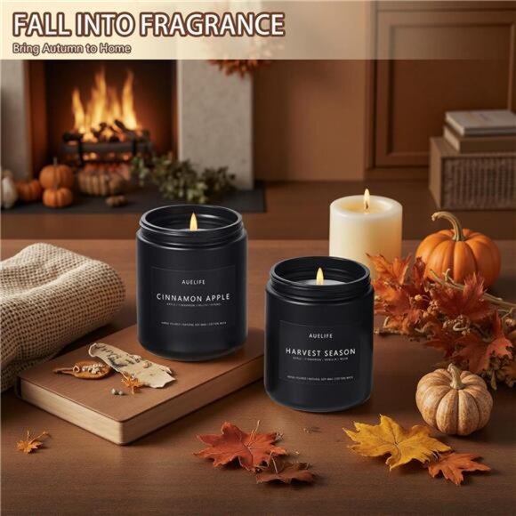 Fall Candles 4 Pack Soy Scented Candles Vanilla Pumpkin Cinnamon Apple Gift Set - Picture 5 of 8